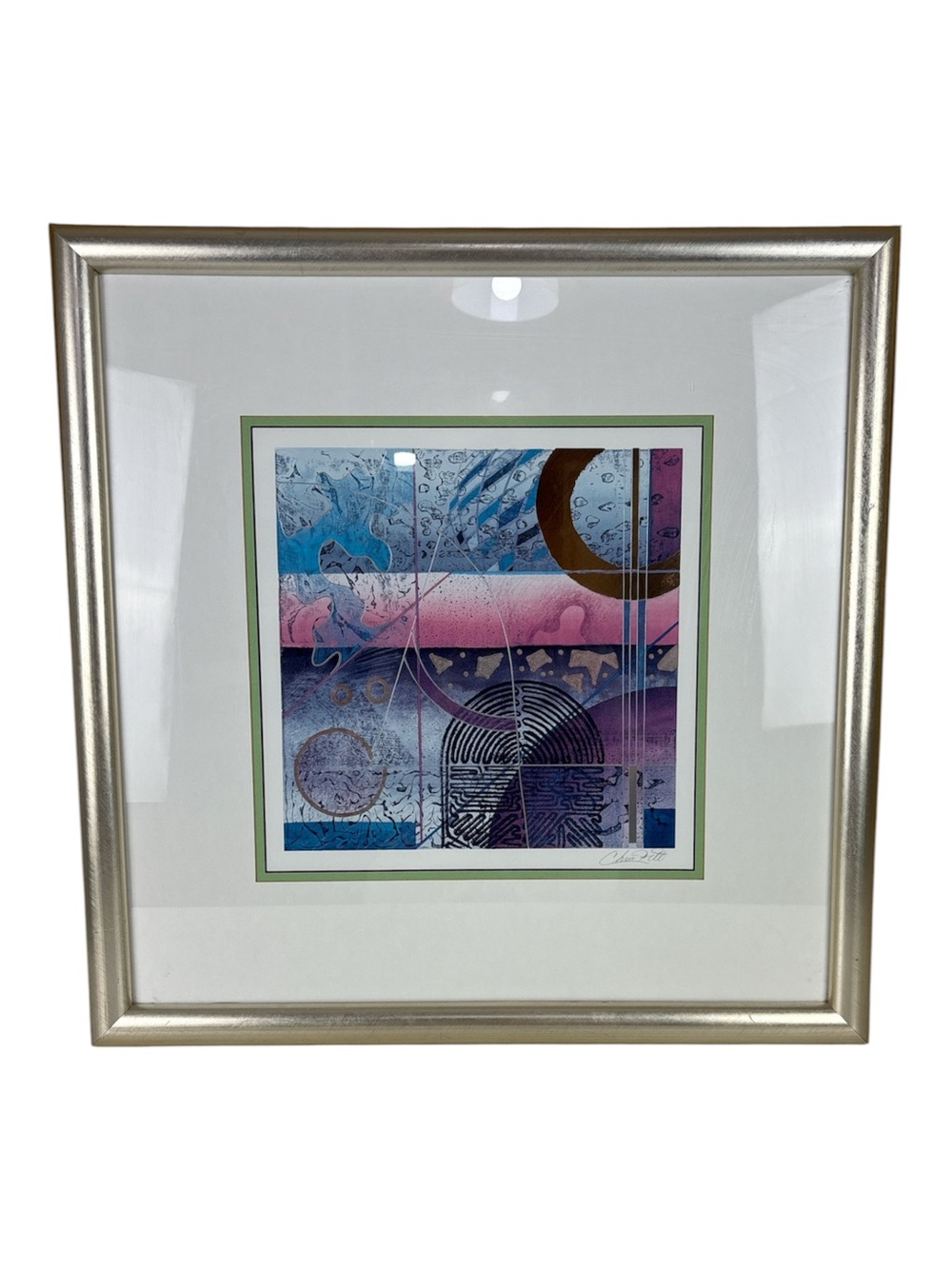 Signed framed abstract print by artist Chris Hill "Topo IV AE" from a 1992